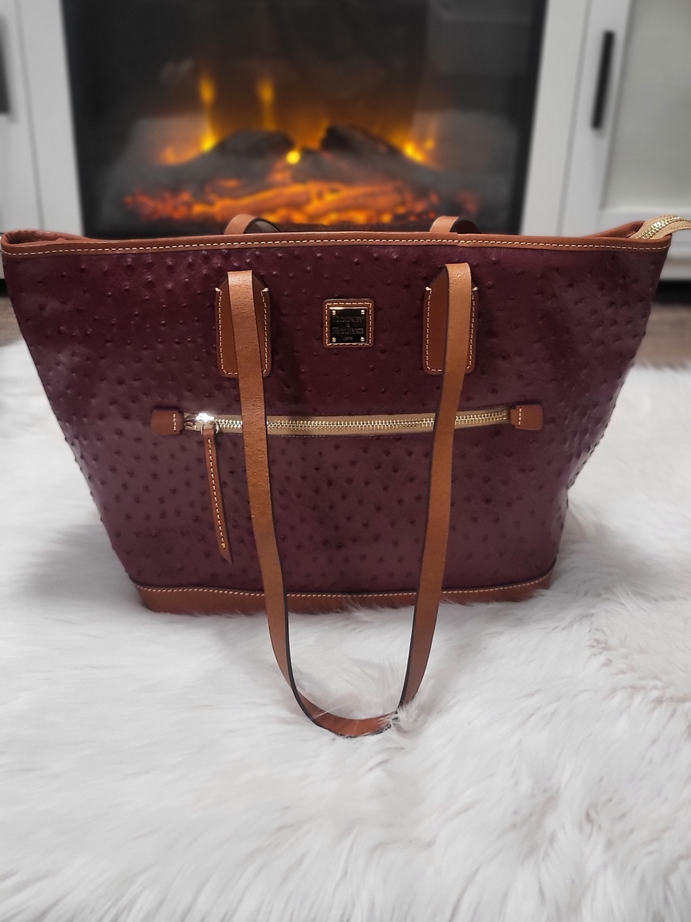 Women's Tote Bag - Burgundy with Tan Trim